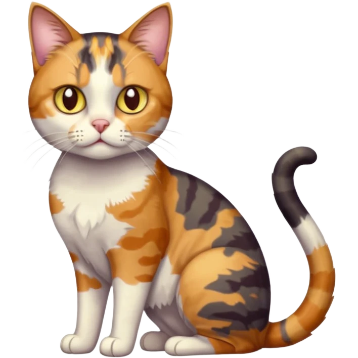 full body anxious looking colourful light patched calico tabby cat with hazel eyes emoji