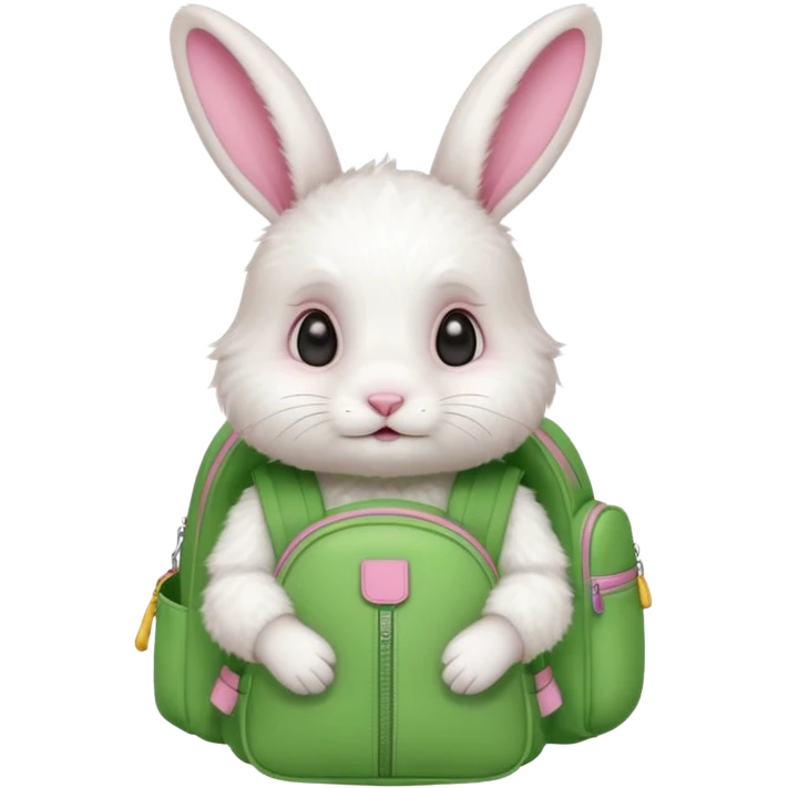baby white rabbit wear green backpack emoji