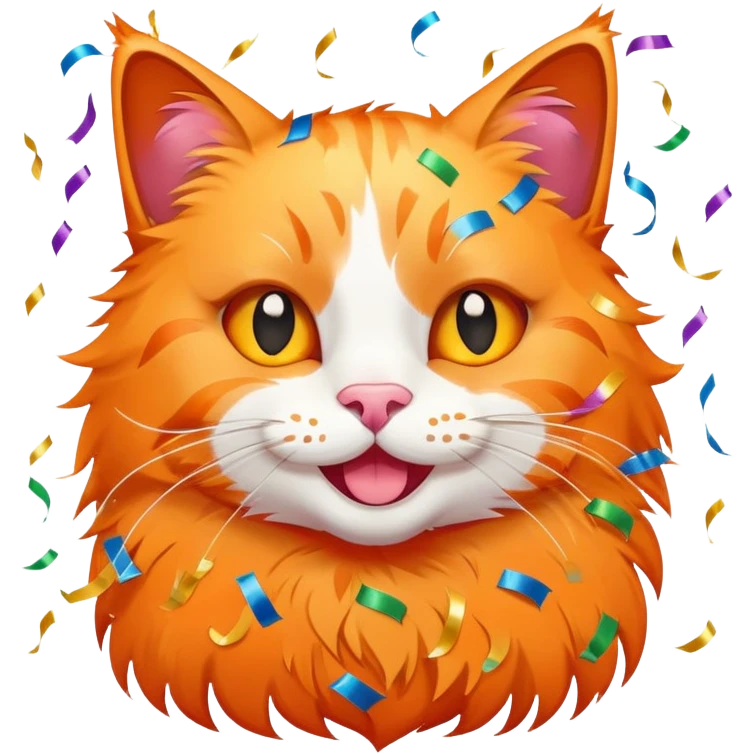 Cat with confetti and streamers celebrating emoji