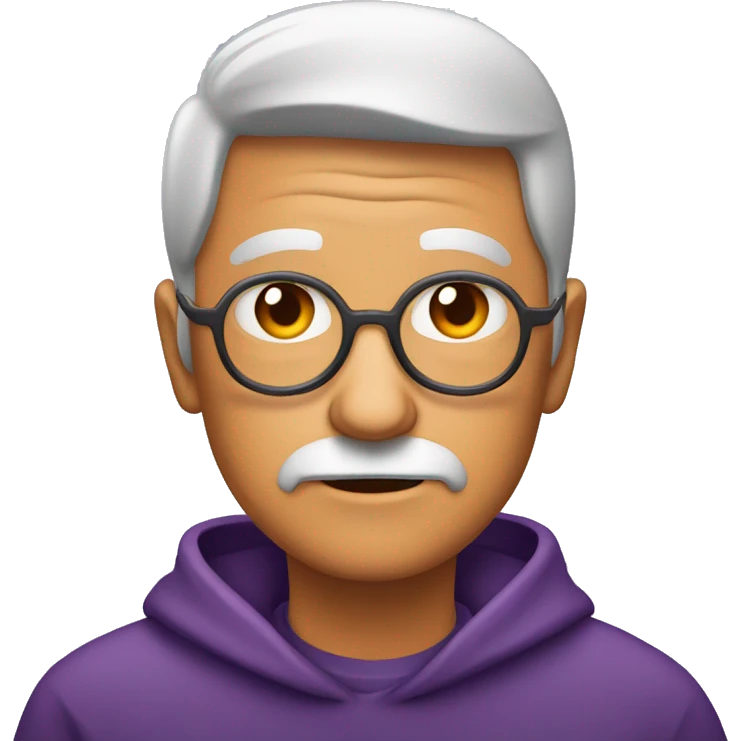 senior triste com roupa laranja e roxo emoji