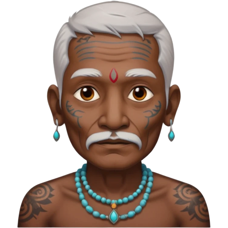 ancient indian old man with tatooed on neck and face emoji