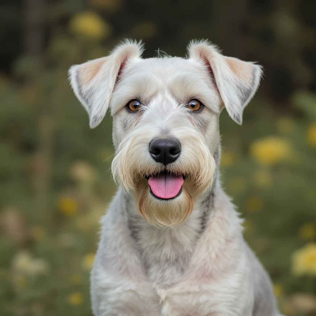 realistic white schnauzer dog with friendly expression emoji