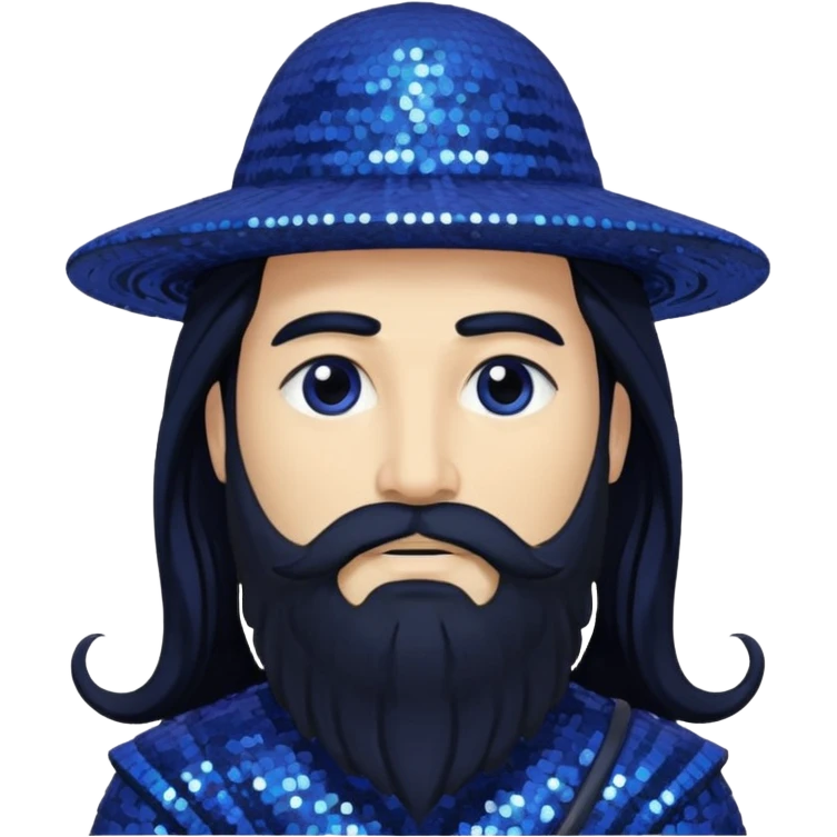 Saturn, God of Time from Gods and Goddesses with long black hair and beard, indigo sequin outfit emoji