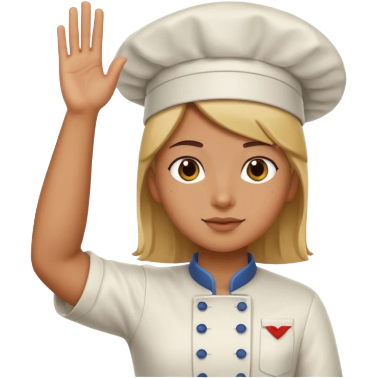 one hand needs to be saluting so right arm saluting , left arm holding cooking item emoji