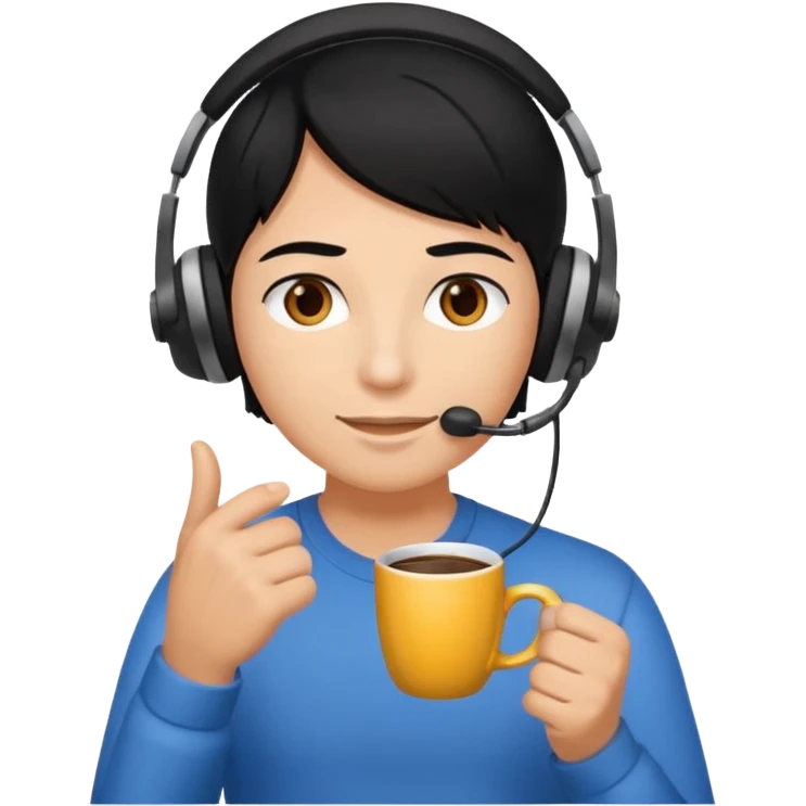 Working remote with coffee with black hair, not so white emoji