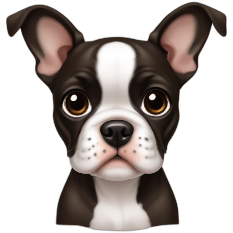 cute girl boston terrier french bulldog mix puppy with cropped ears dark brown eyes emoji
