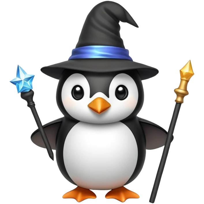 penguin with wizard hat and magic wand emoji