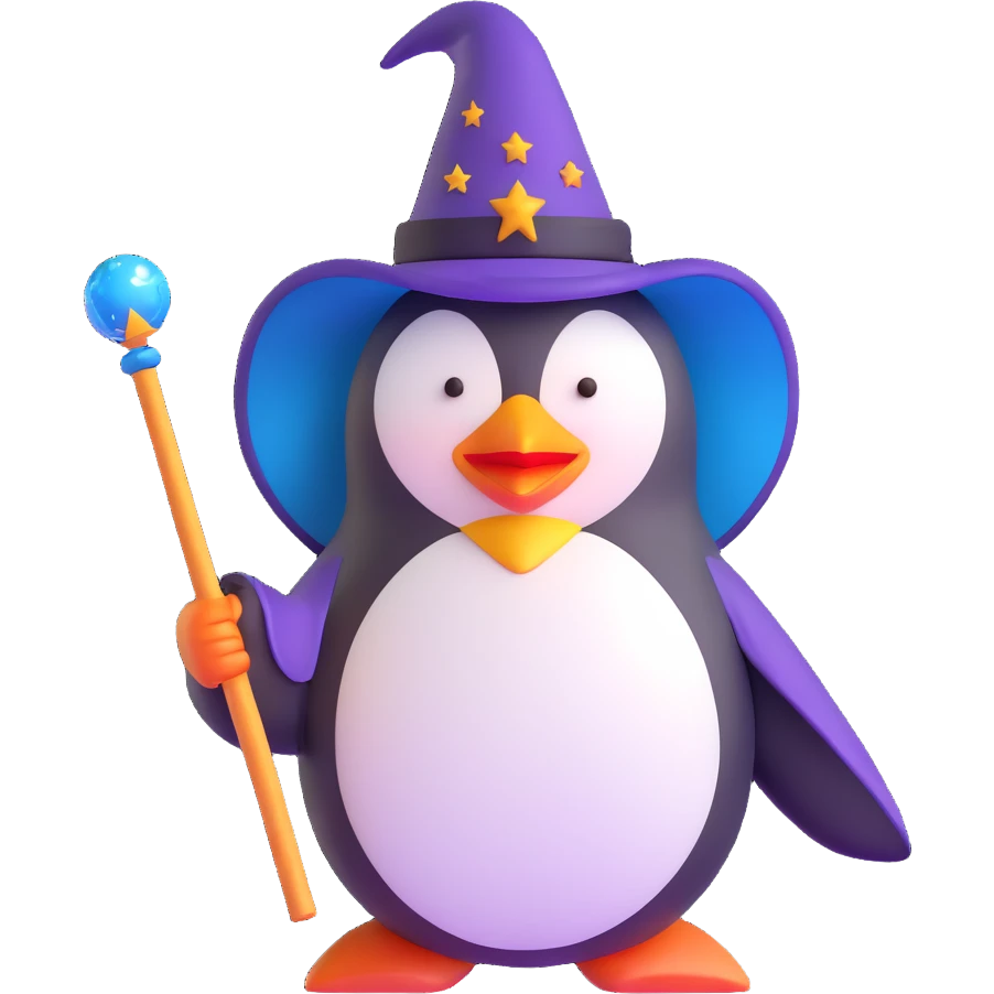 penguin wizard with magic wand emoji