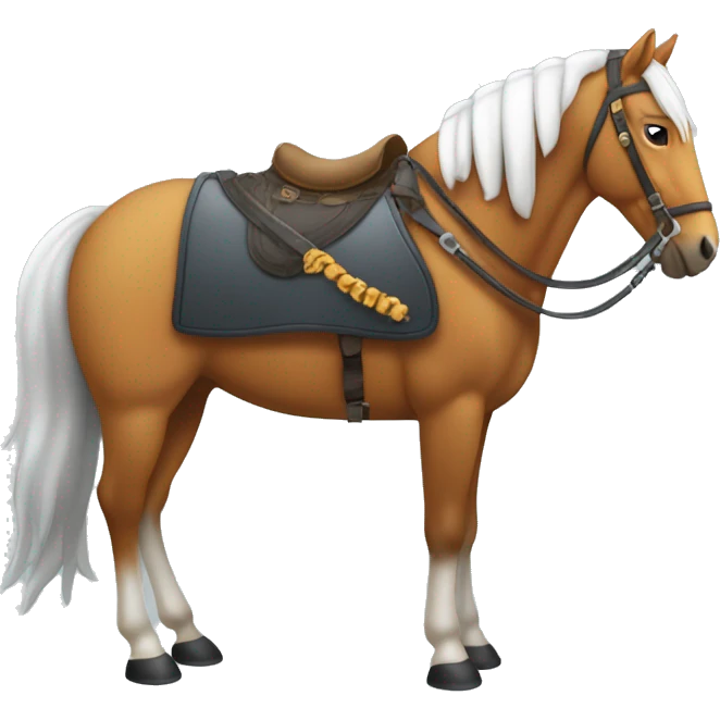 Ein Pferd mit einem Sattel und einer Trense und Winter Plüsch ohre emoji