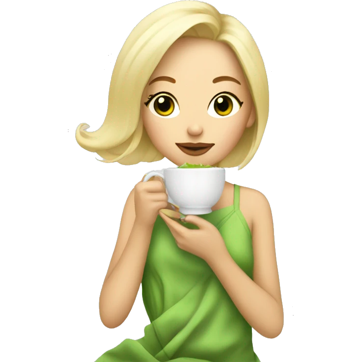girl with blonde hair sipping green tea at the spa emoji