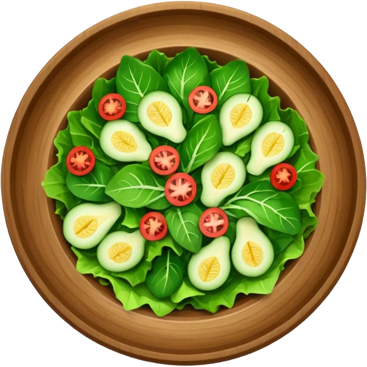 bowl de madera en su interior ensalada verde saludable con vista desde arriba emoji