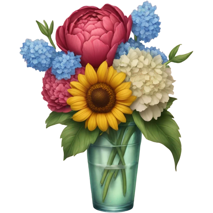 A tattoo of a  carnation, peony, hydrangeas, tulips, margarita, sunflower  emoji