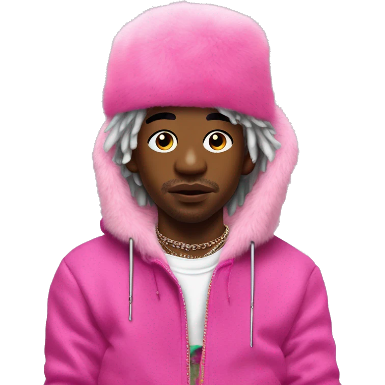 lil uzi vert face piercings with pink fur hat emoji