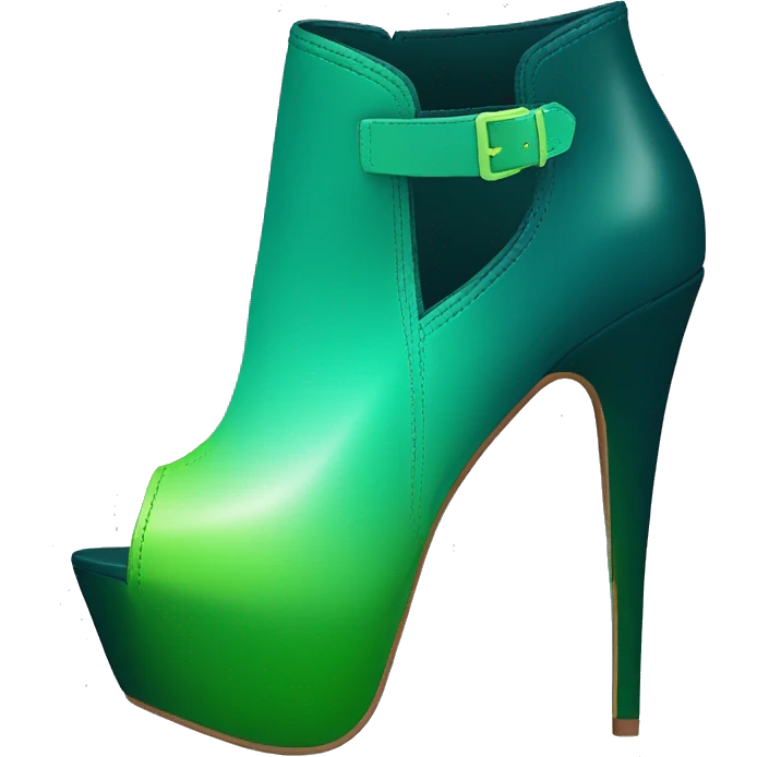Realistic isolated top front view of a pair of dark teal,lime green,mint green and emerald green ombre high heel peep toe ankle bootie boots. emoji