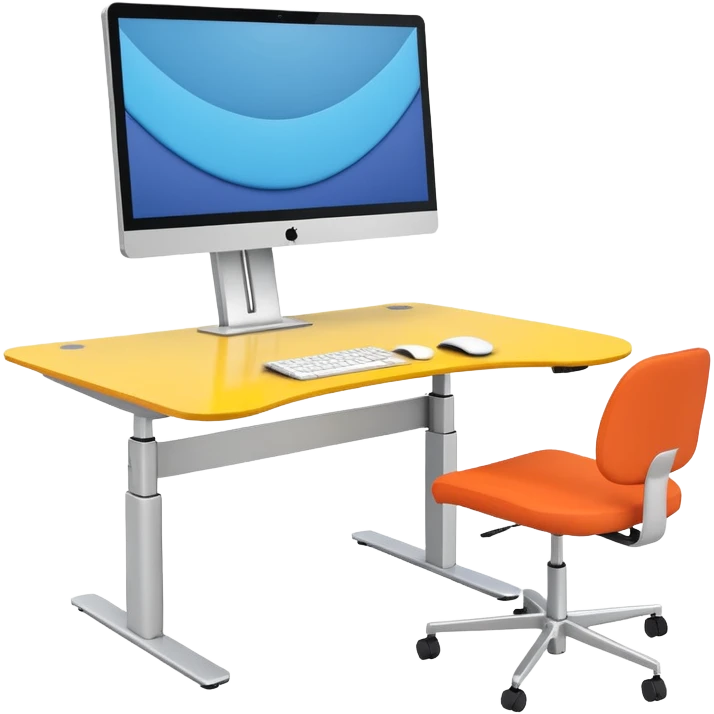 A height-adjustable office desk with a visible central lifting mechanism and a large flat monitor placed on top. The desk should look modern and minimal, symbolizing an ergonomic workstation. Rounded shapes, flat bright colors, consistent with standard emoji design. emoji