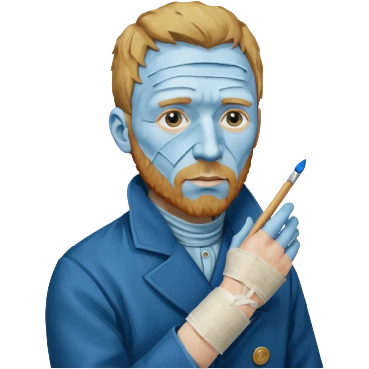 van gogh paints on a canvas. On his right he has a bandage emoji