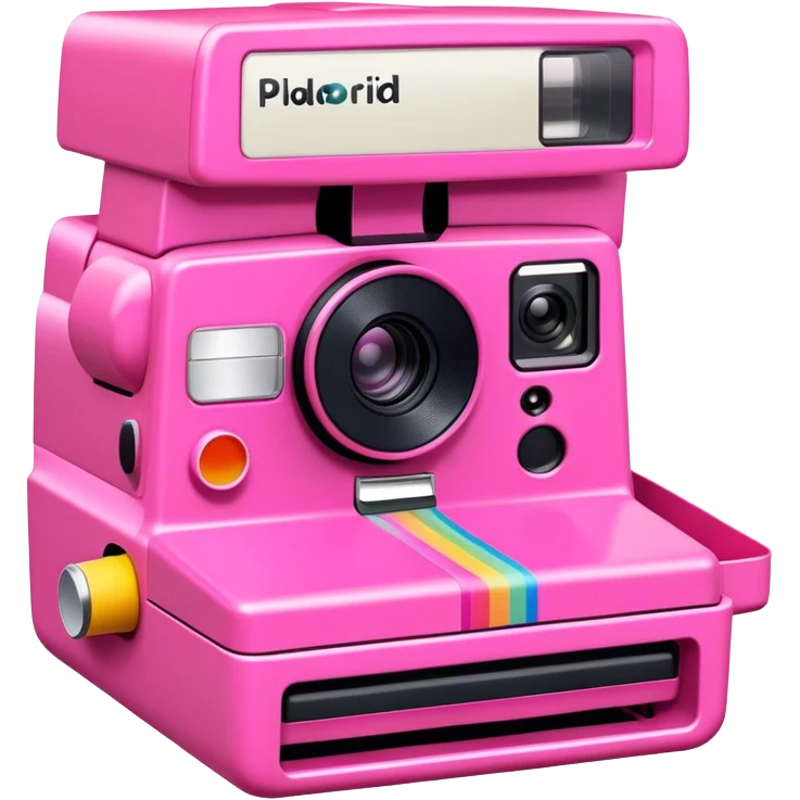 pink polaroid camera with photo dispensing emoji