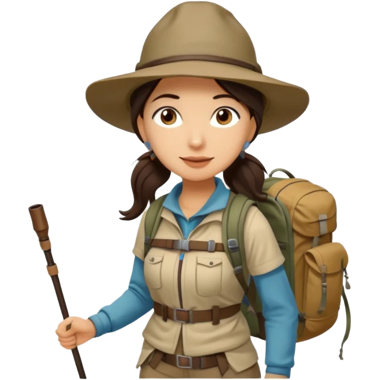 women, long dark brown hair in ponytail with wide brim hiking hat. Walking with backpack and trekking poles.  She is a pilgrim on the Camino Frances on her way to Santiago de Compostela emoji