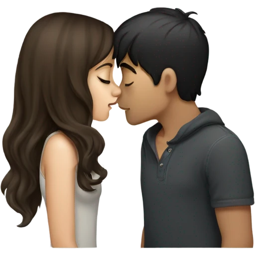 Light brunette girl Kissing boy with dark hair and beats emoji