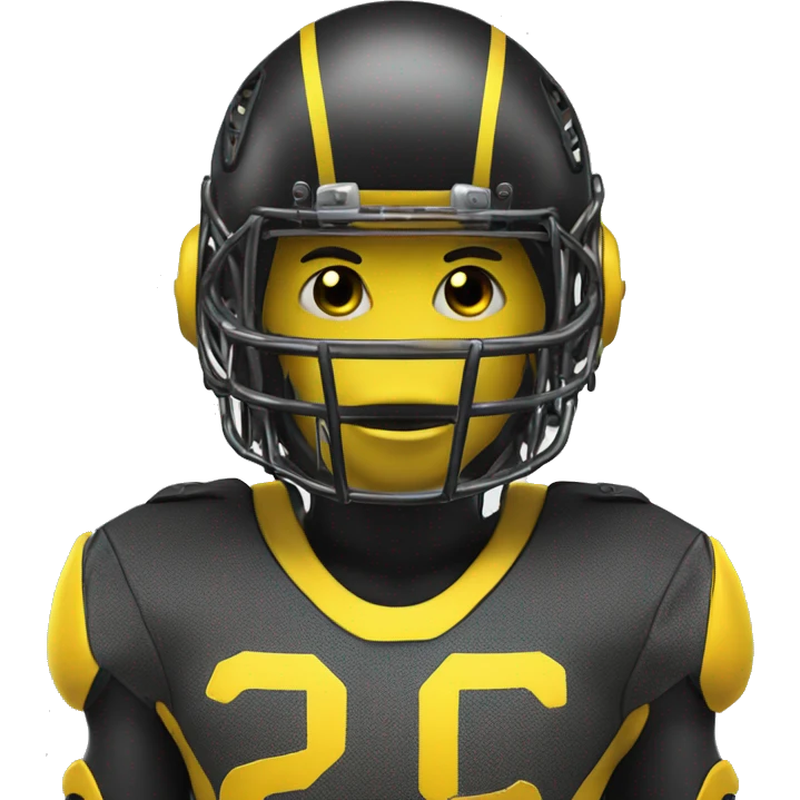Black and yellow cyborg head with football helmet, face mask and circuits emoji