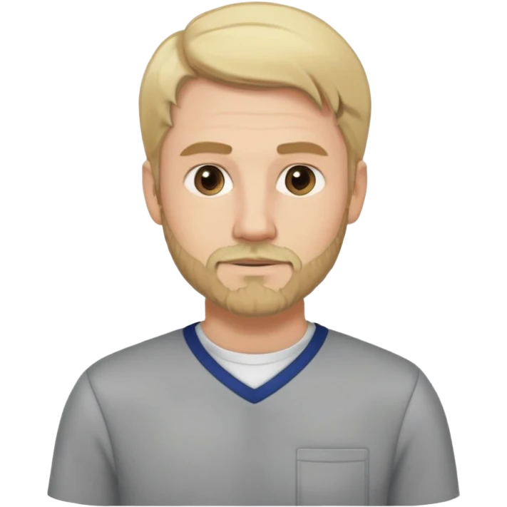 male teacher with a slight blonde beard with blonde hair tucked to one side. Has PE clothes on emoji