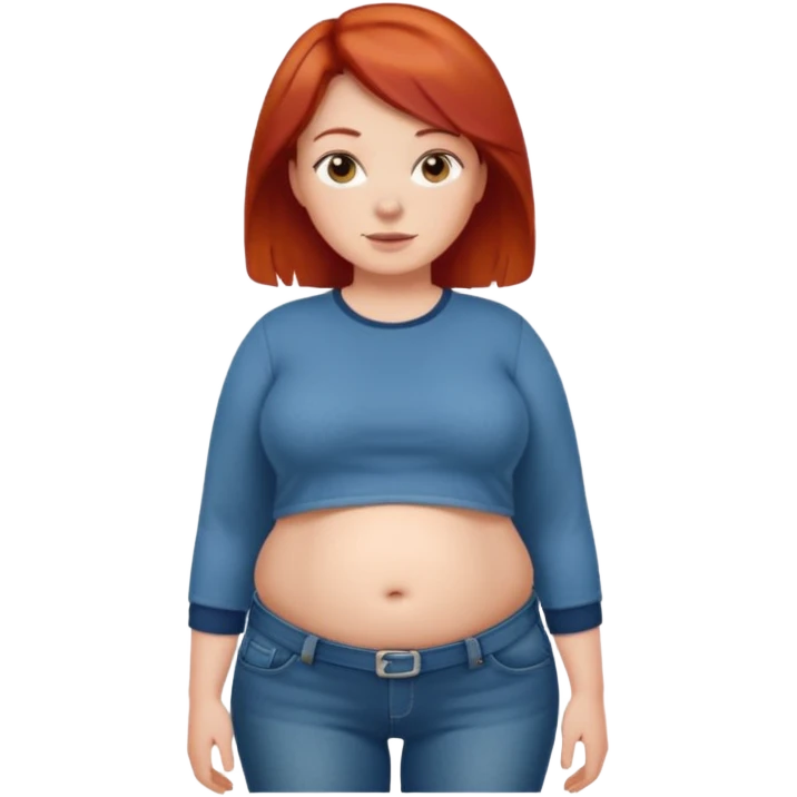 Lazy old Short woman with straight short red hair and fat tummy..wears jeams and full sleeve  tshirt emoji