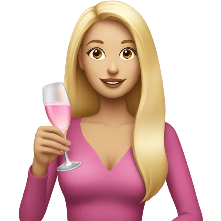 Pretty blonde lady with long hair drinking pink champagne emoji