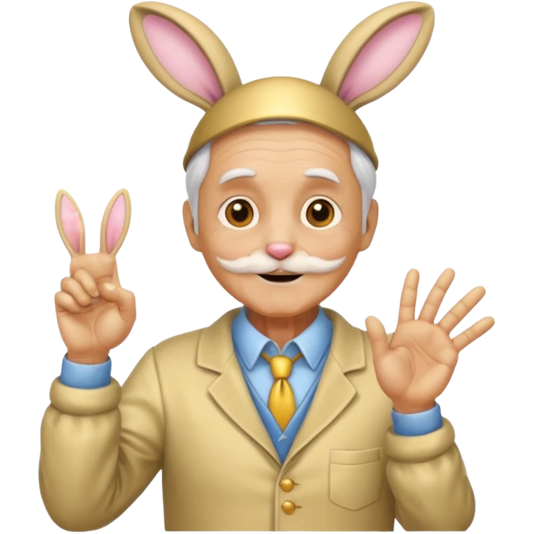 바니걸 옷을 입은 피부가 황금색인 할아버지가 손하트를 날리며 부끄러워한다 emoji