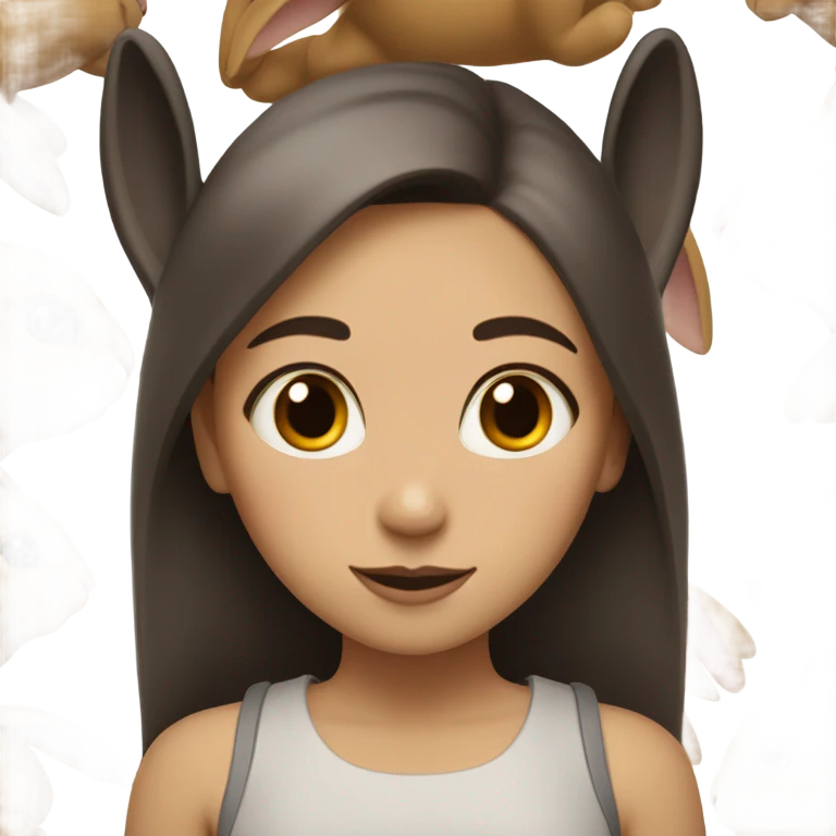 Brunette girl and brown light rabbit  With black spot and snout emoji