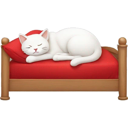 A cat sleeping in a red bed emoji