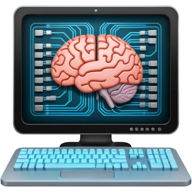 A brain inside a computer symbolizing AI emoji