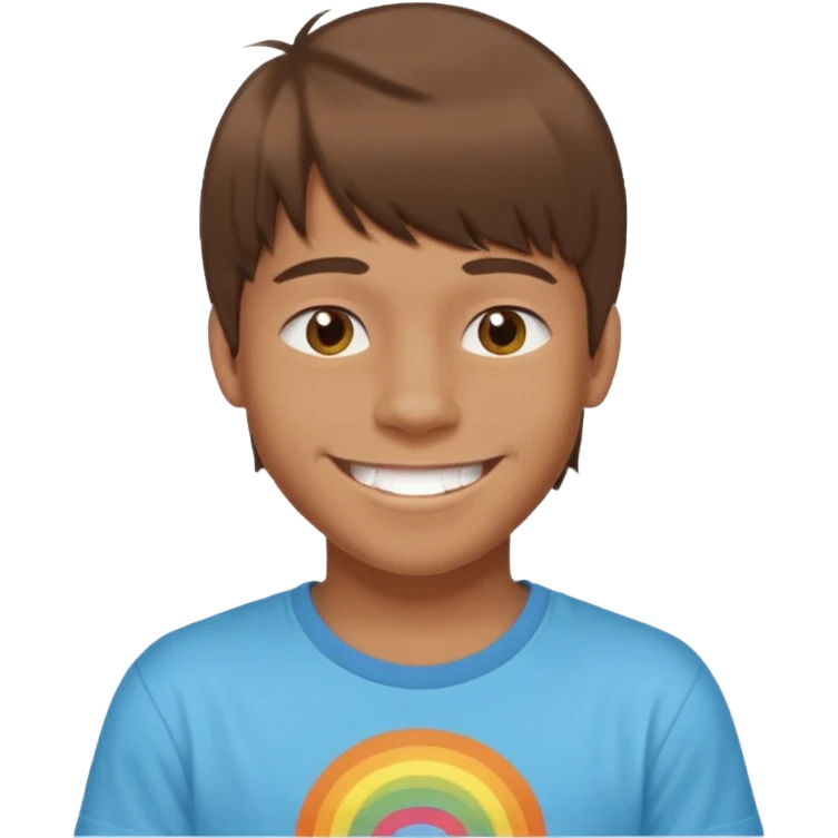 16 yr old boy, brown hair, straight, big smile, white teeth, tanned skin, bangs, hippie part emoji