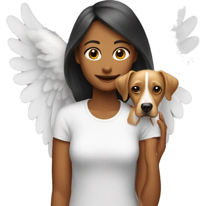 a dog with angel wings next to a woman emoji