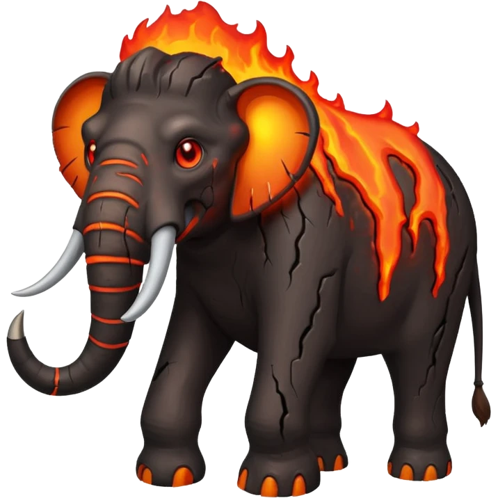 Magma+🦣+lava and cracks into a living creature with glowing red eyes I call lava mammoth 🦣 {hellephant} emoji