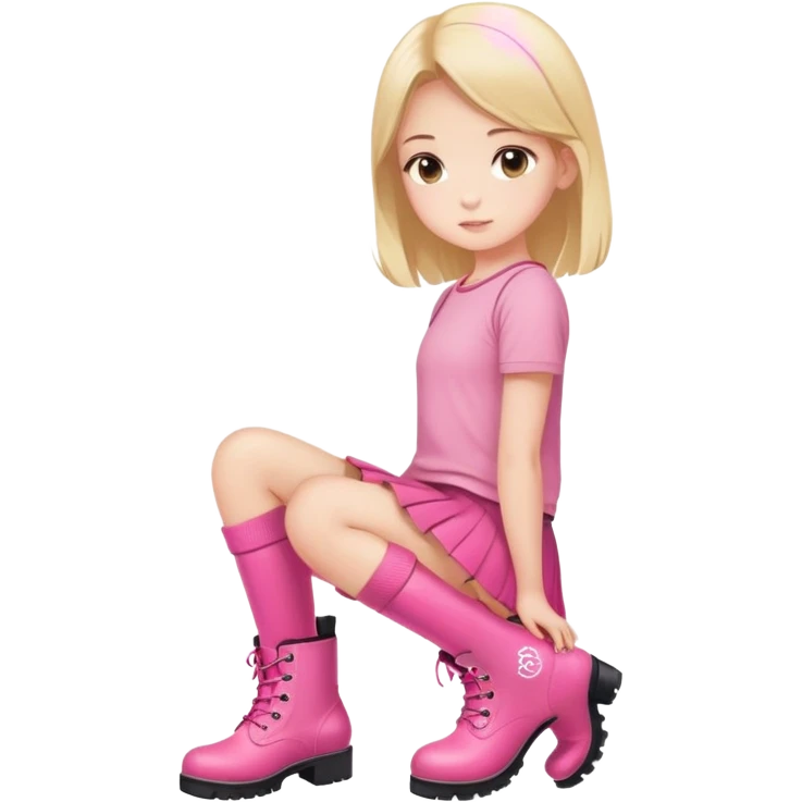  top and skirt with pink inscription “girl”  squatting in pink boots emoji