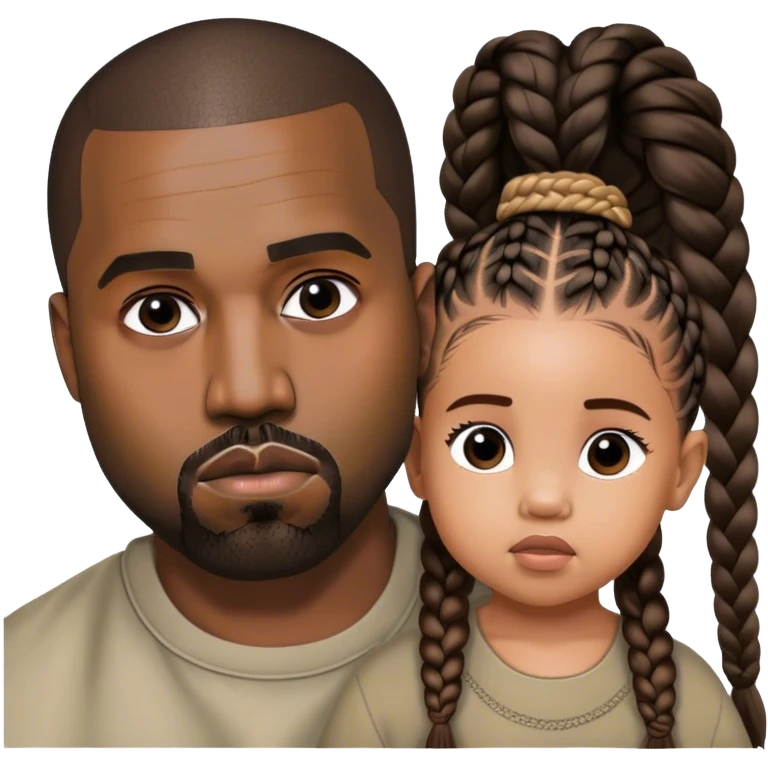 Rapper Kanye West with his daughter North West With Braids emoji