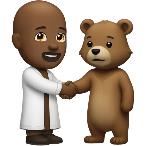 (bald man in biblical robe) shaking hands with (grizzly bear) emoji