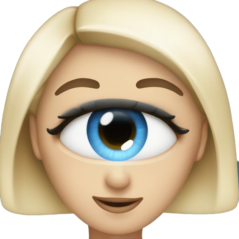 white girl with black hair and blue eyes with magnifying glass emoji