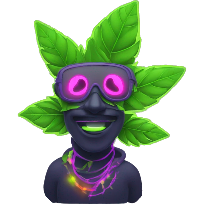 420. neon raving person smoking. dancing raver, hemp leaves emoji