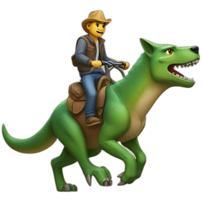 A wolf riding on a dinosaur emoji