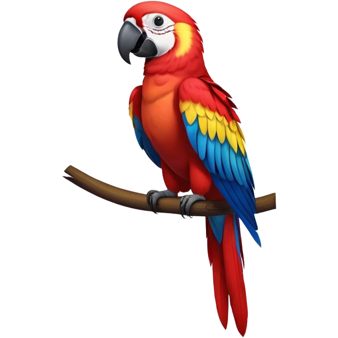 cinematic-macaw-realistic-full-body-standing-emoji,-vibrant-feathers-glowing-with-rich-reds,-blues,-and-yellows,-head-tilted-dramatically,-curved-black-beak-gleaming,-piercing-dark-eyes-exuding-confidence,-simplified-yet-realistic-focused emoji