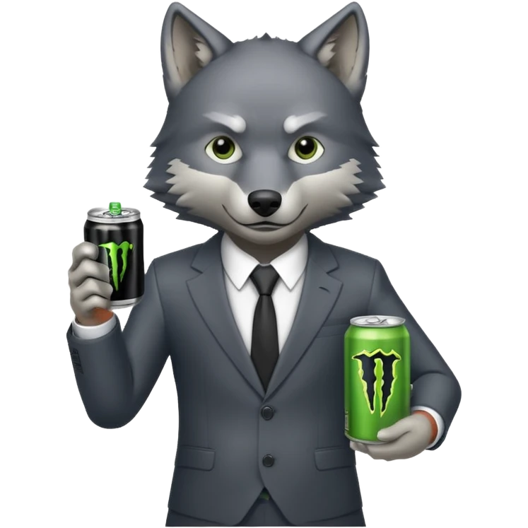 wolf in business suit, holding a monster energy can  emoji