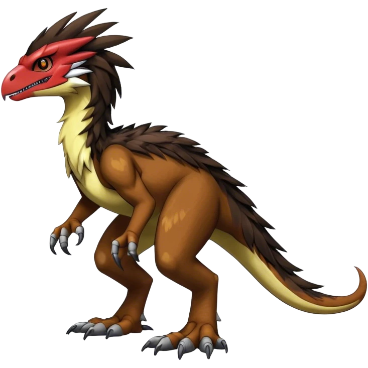 Dark Furry feather-mane Cool Edgy shiny Digimon-Fakemon-Guilmon-Velociraptor full body   emoji