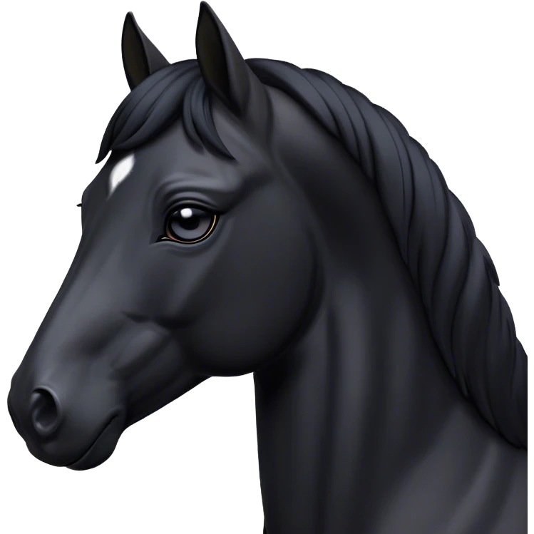Cinematic Noble Black Horse Portrait Emoji, Poised and regal, with a strong, athletic build and a sleek, well-groomed jet-black fur, deep-set soulful dark eyes, Simplified yet sharp and sophisticated features, highly detailed, glowing with a soft, dignified glow, high shine, intelligent and commanding, stylized with an air of mysterious grace, focused and attentive, soft glowing outline, capturing the essence of a watchful and confident steed, so majestic it feels as though it could gallop out of the screen with effortless authority! emoji