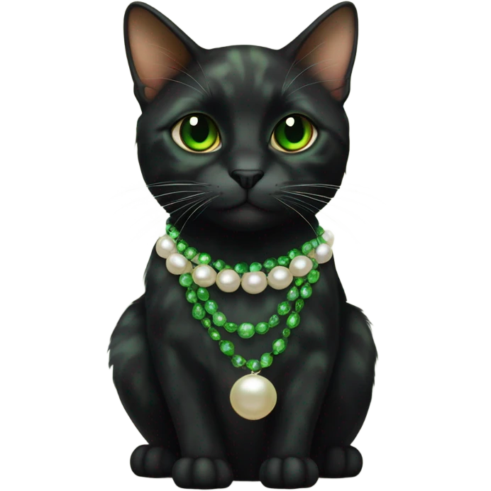tortoiseshell black cat green eyes wearing a pearl necklace emoji
