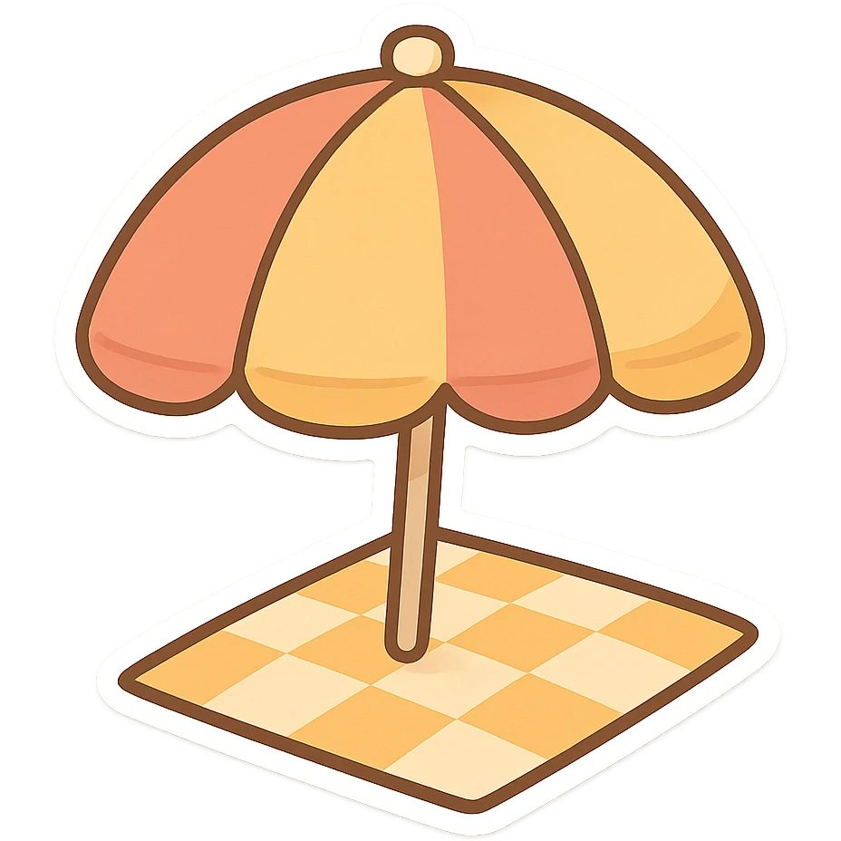 一个沙滩伞和方格小垫子 emoji