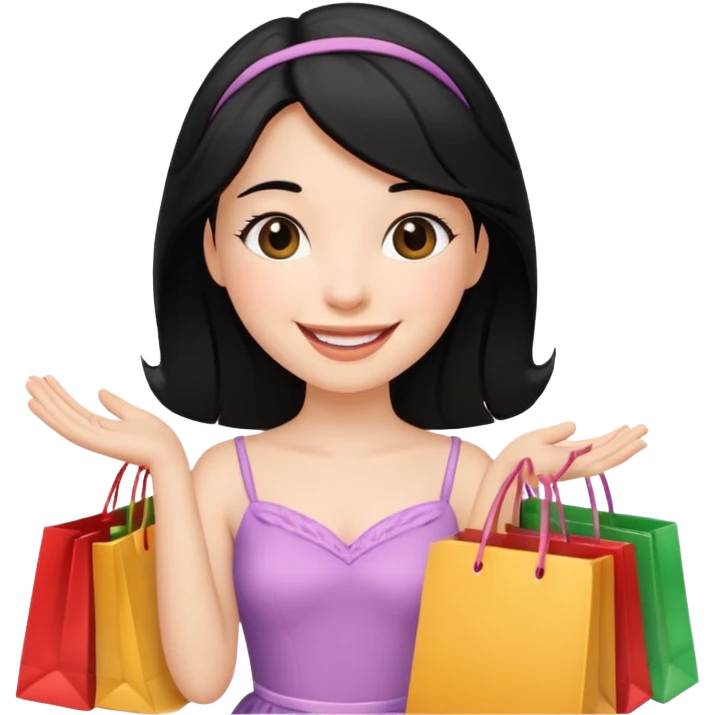 zadowlona czarnowłosa ksiezniczka jest zadowolona z zakupami emoji