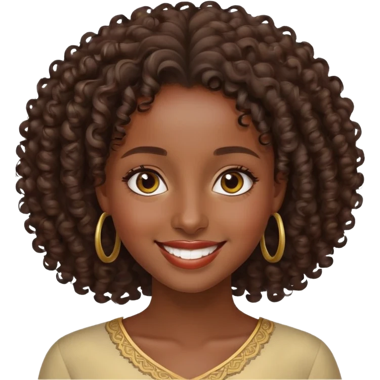 beautiful Ethiopian girl, smiling, curly hair, elegant look, high definition, precise details, iOS Apple style emoji emoji