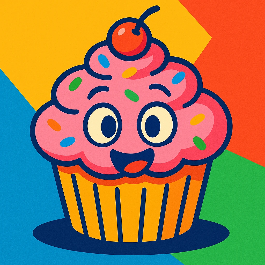 cupcake, bright colors, playful expression emoji