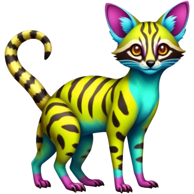  Exotic randomly colored colorful cute neon-colored brightly colored Fakémon-Fionbri-Vernid-Genet-creature with markings (full body) emoji